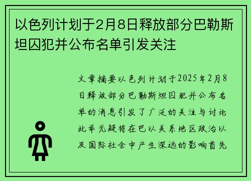 以色列计划于2月8日释放部分巴勒斯坦囚犯并公布名单引发关注